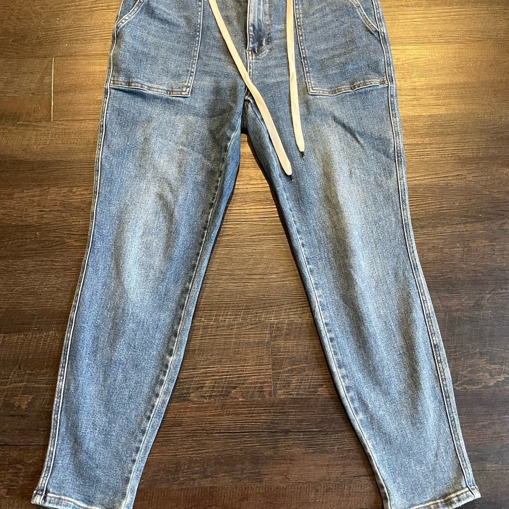 Women's Judy Blue Pull On Jogger Blue Drawstring Stretch Jeans JB88779 - 13/31